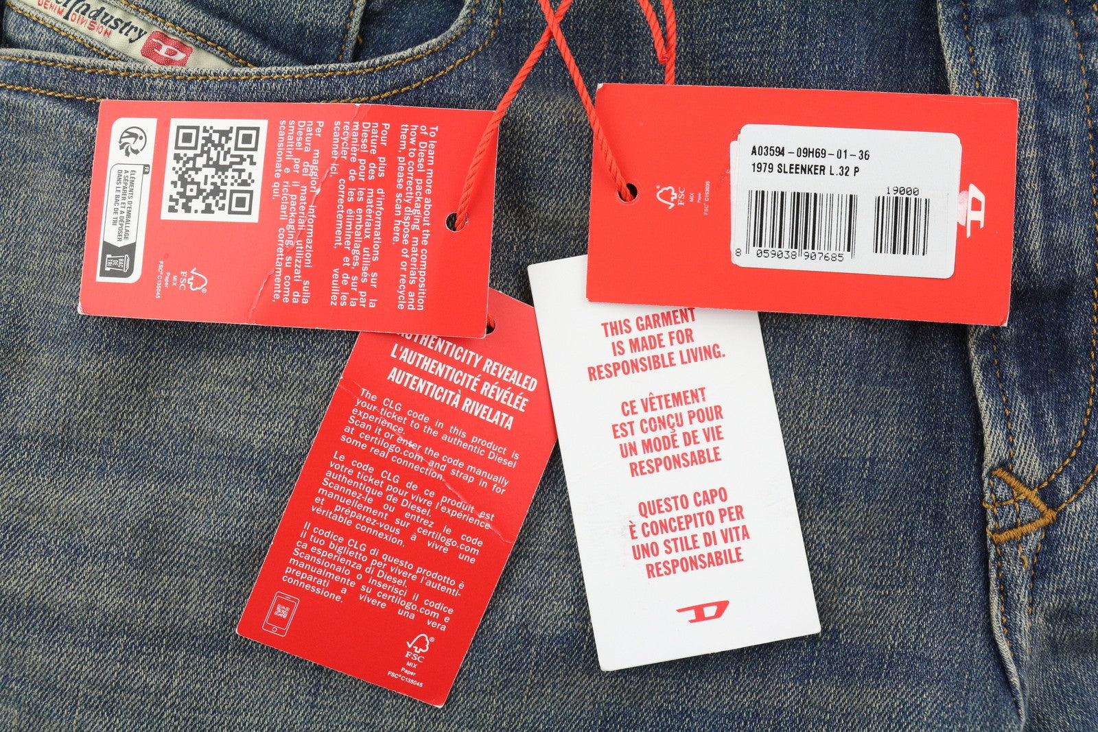 DIESEL 1979 Sleenker 09H69 Men's W36/L32 Skinny Low Rise Zip Blue Denim RRP225