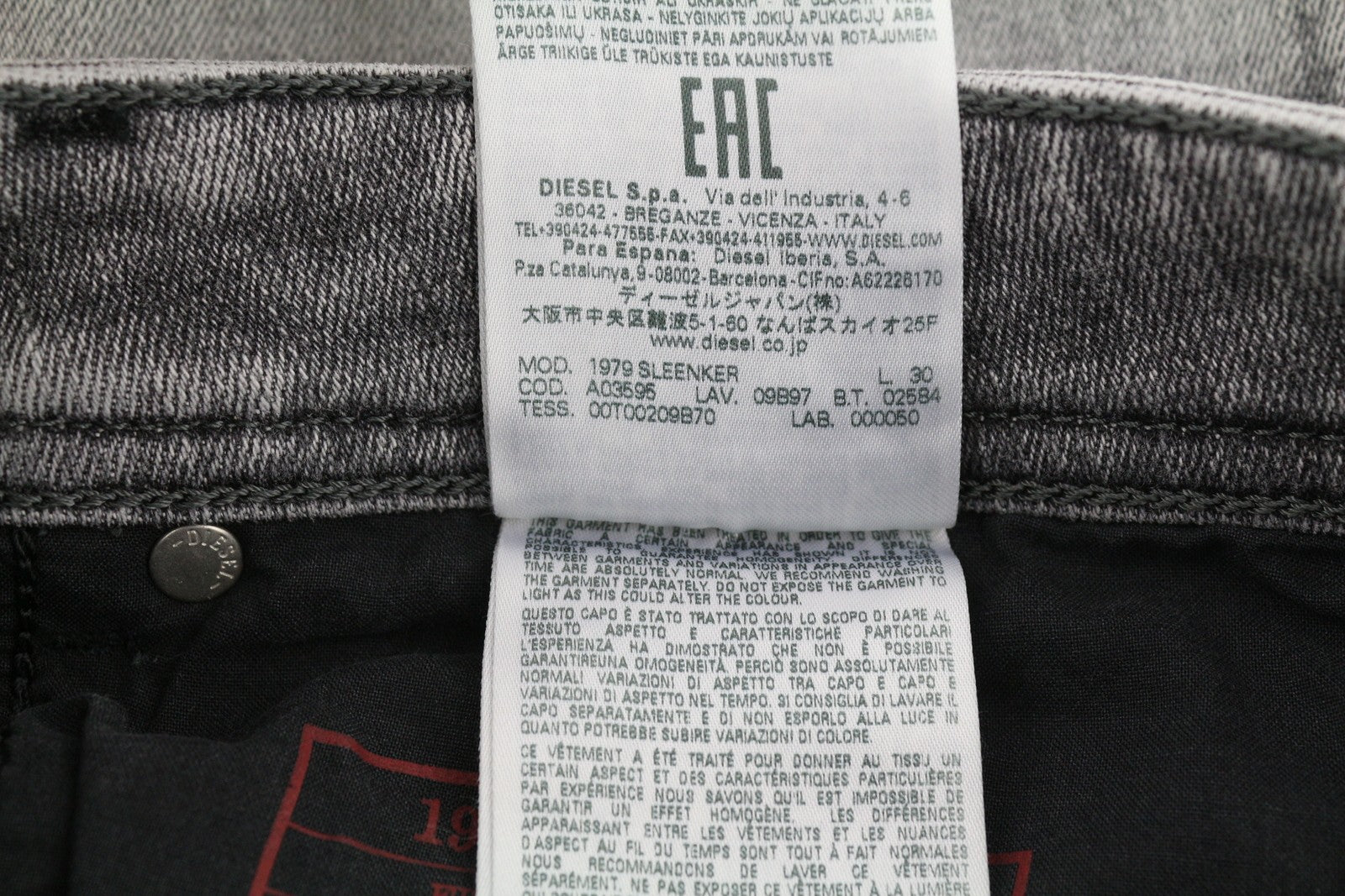 DIESEL 1979 Sleenker E9B97 Men W32/L30 Skinny Grey Distressed Low Waist RRP250