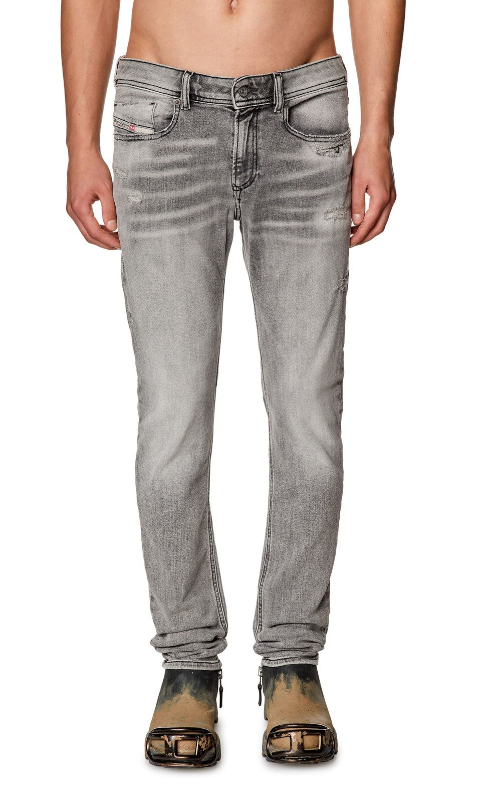 DIESEL 1979 Sleenker E9B97 Men's W32/L34 Skinny Grey Worn Look Low Waist RRP250