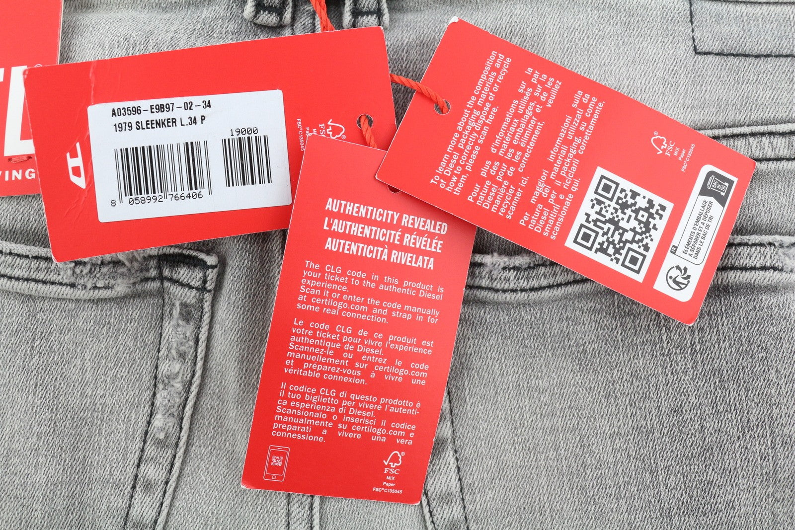 DIESEL 1979 Sleenker E9B97 Men's W34/L34 Skinny Grey Low Waist Faded RRP250