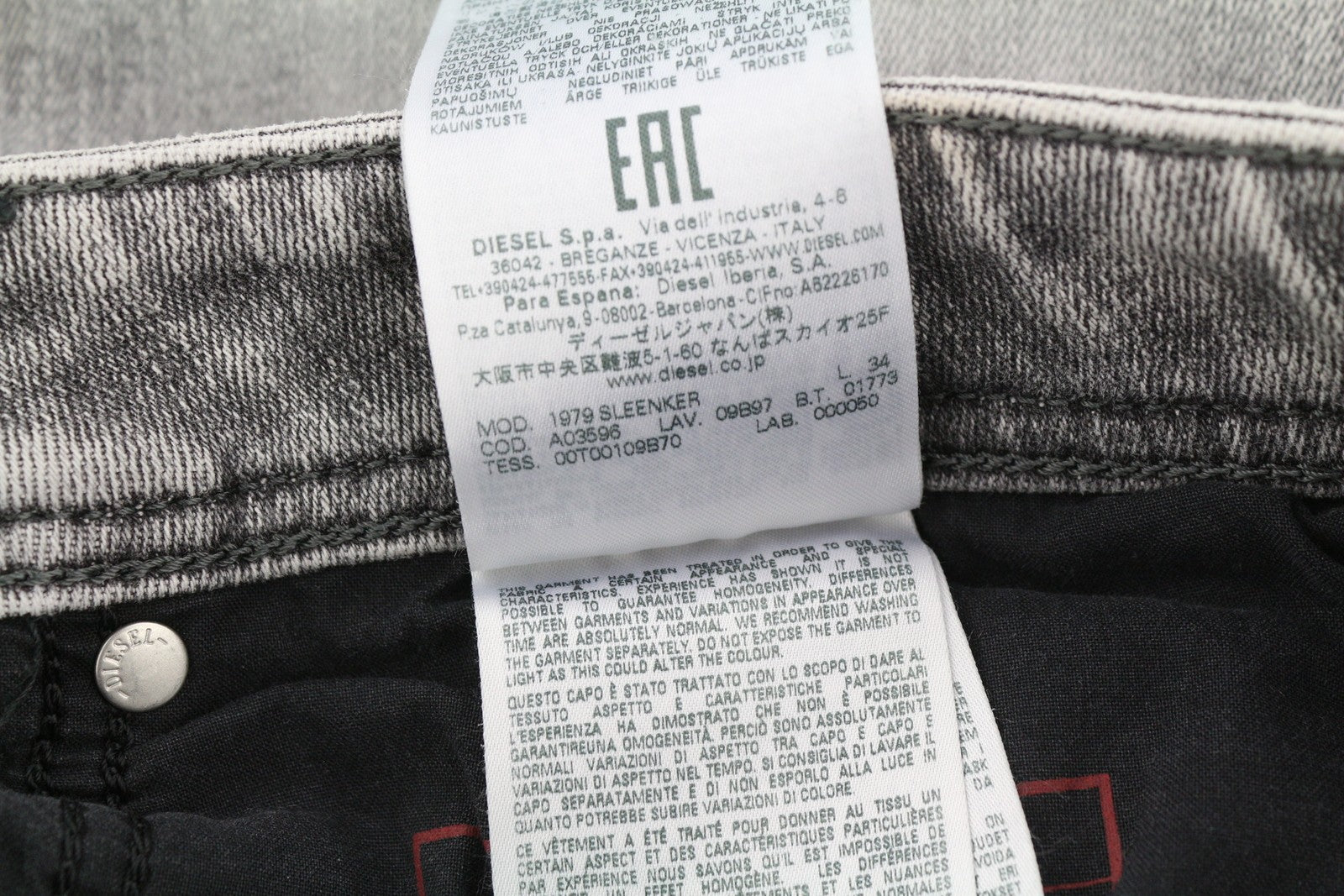 DIESEL 1979 Sleenker E9B97 Men's W34/L34 Skinny Grey Low Waist Faded RRP250