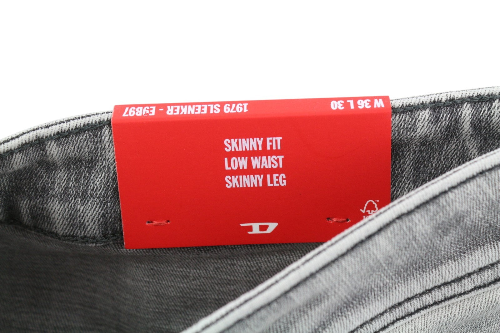 DIESEL 1979 Sleenker E9B97 Men's W36/L30 Skinny Grey Low Rise Distress RRP250