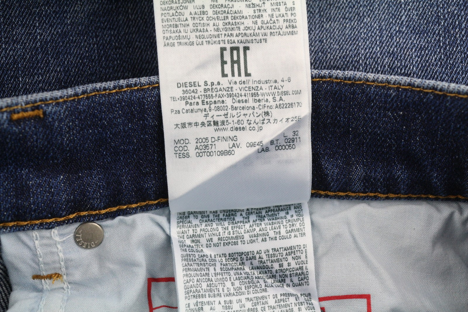 DIESEL 2005 D-Fining 09E45 Men's W28/L32 Blue Washed Distressed Regular RRP175