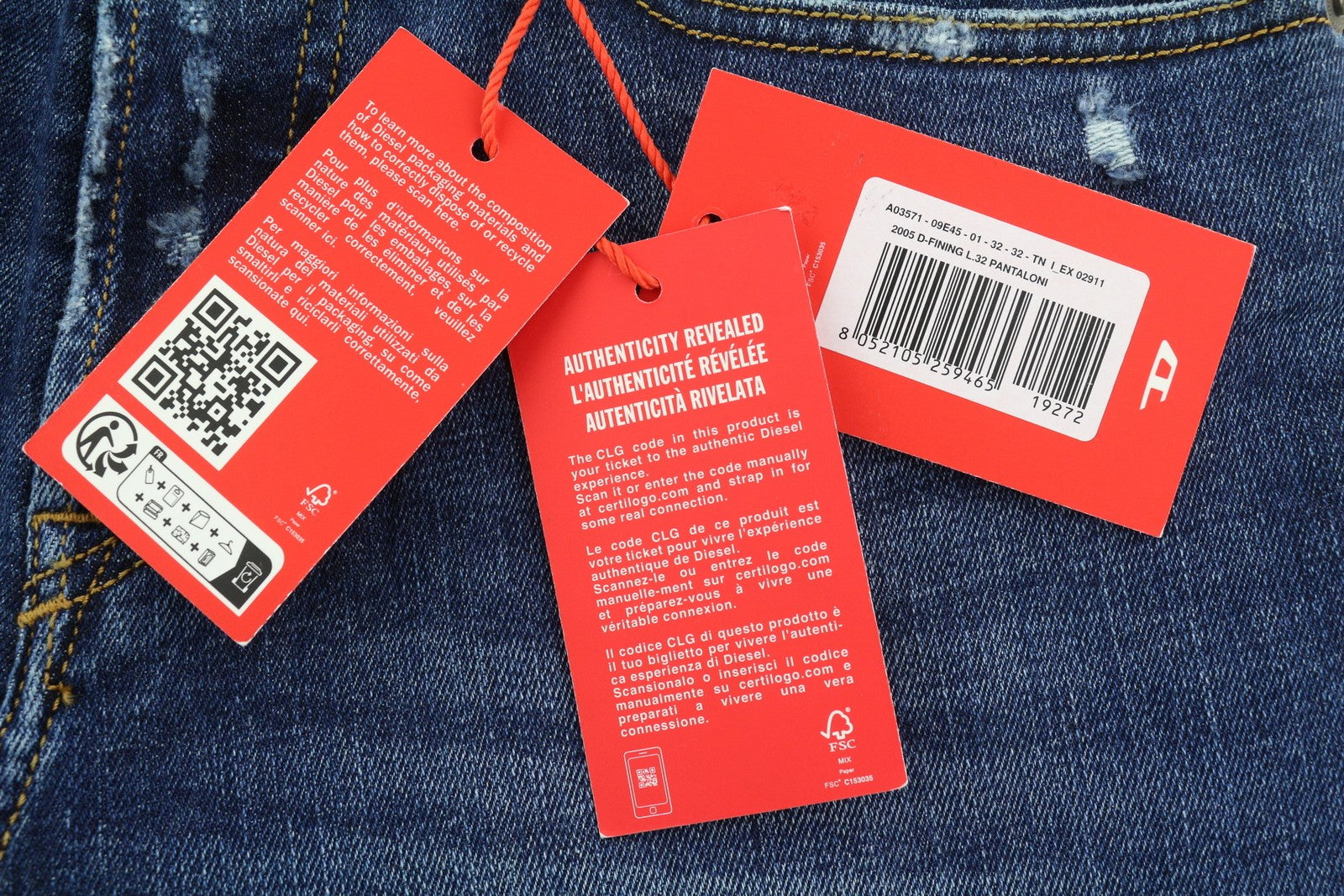 DIESEL 2005 D-Fining 09E45 Men's W28/L32 Blue Washed Distressed Regular RRP175