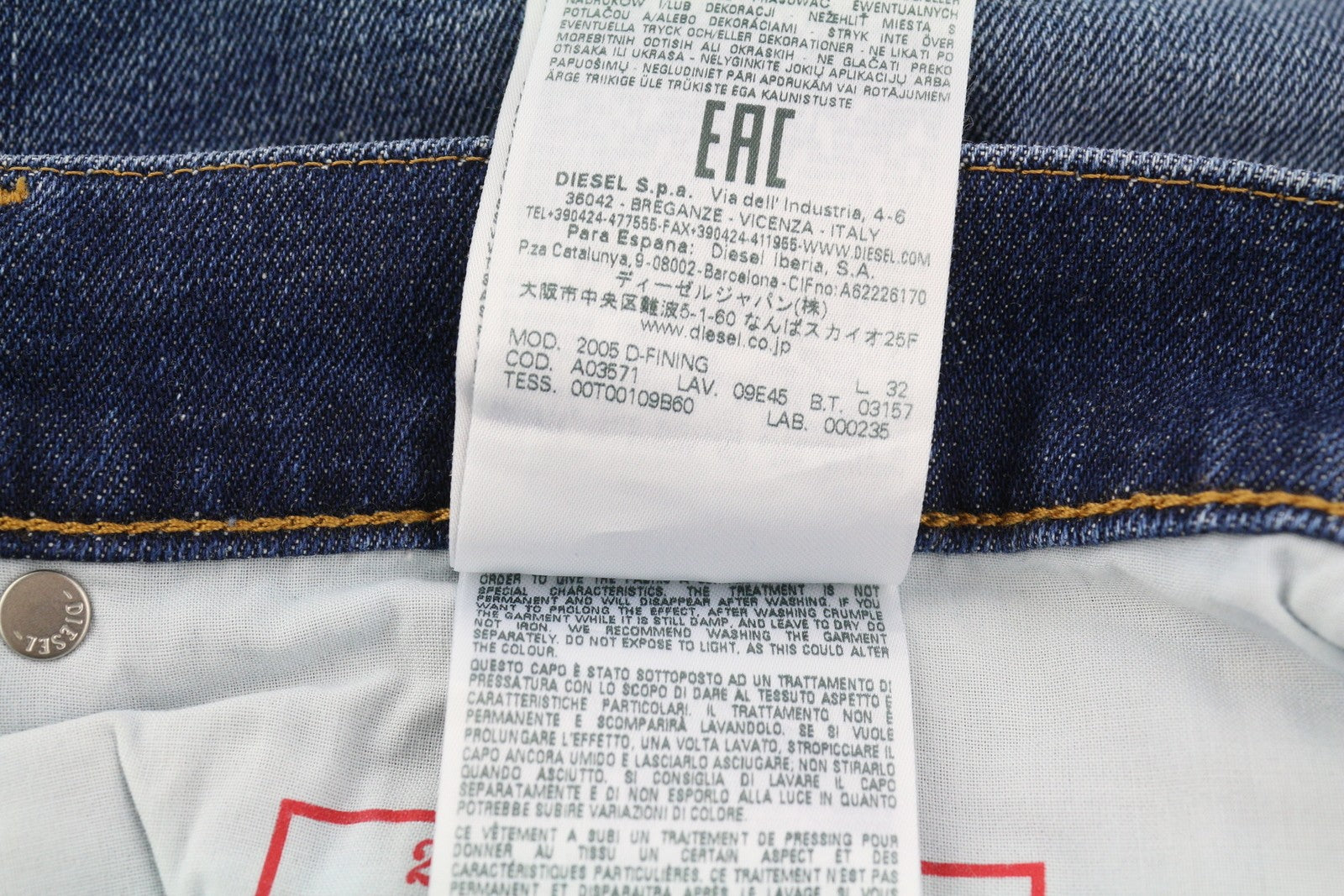 DIESEL 2005 D-Fining 09E45 Men's W38/L32 Blue Denim Regular Distressed RRP175