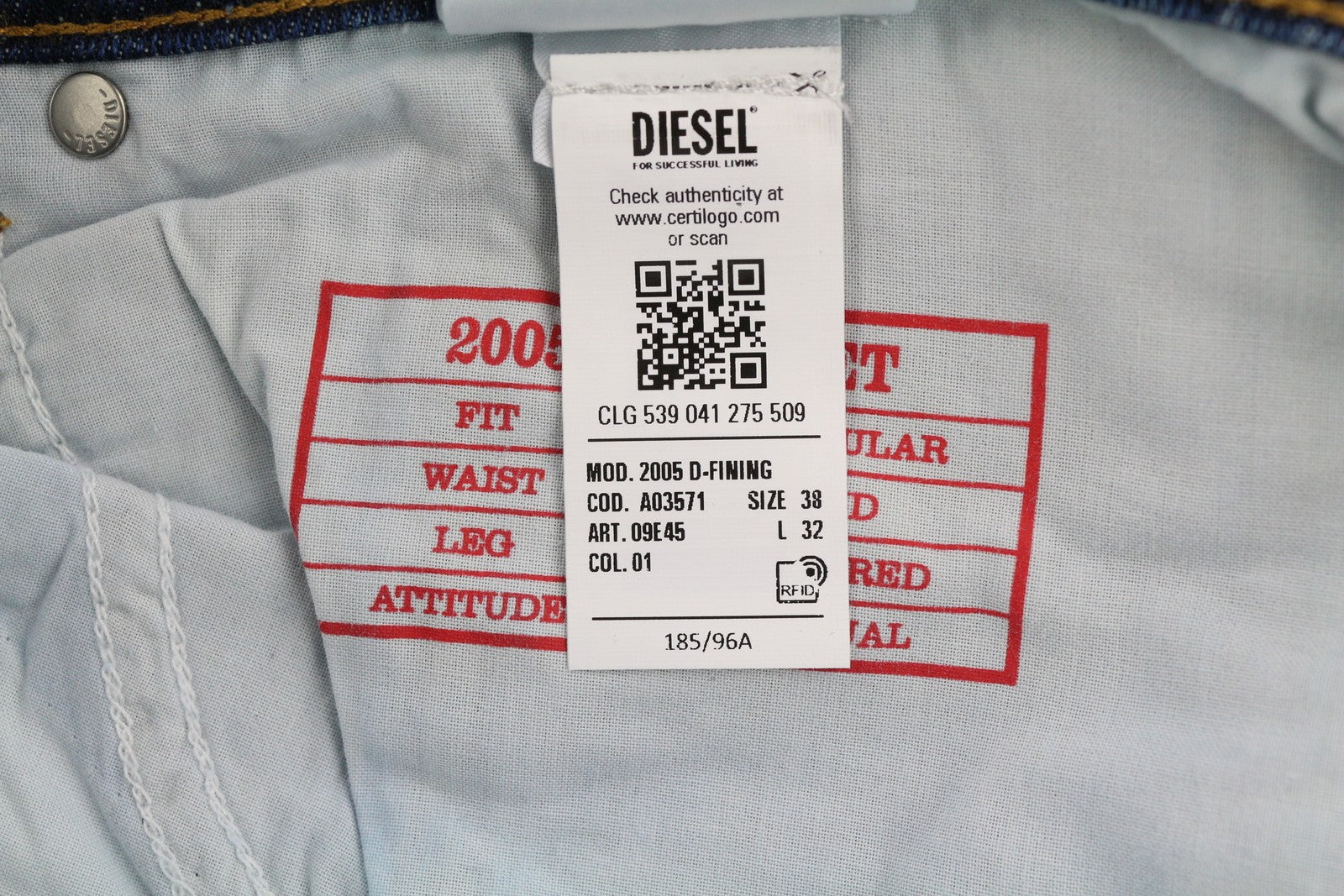 DIESEL 2005 D-Fining 09E45 Men's W38/L32 Blue Denim Regular Distressed RRP175