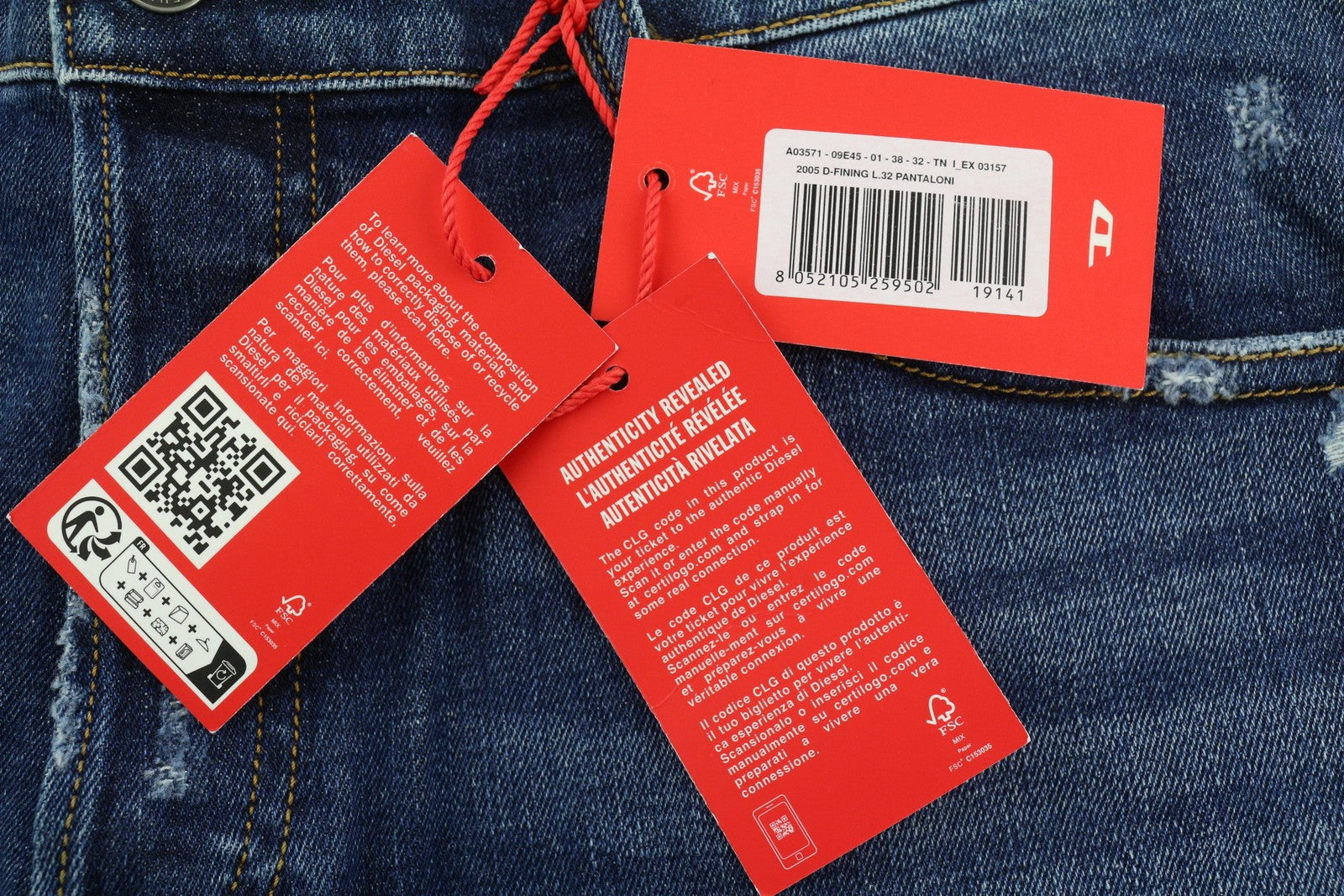 DIESEL 2005 D-Fining 09E45 Men's W38/L32 Blue Denim Regular Distressed RRP175