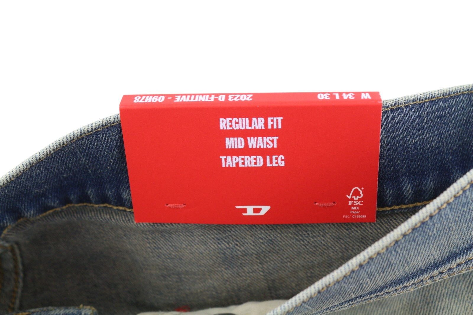 DIESEL 2023 D-Finitive 09H78 Men's W34/L30 Blue Tapered Regular Denim RRP295