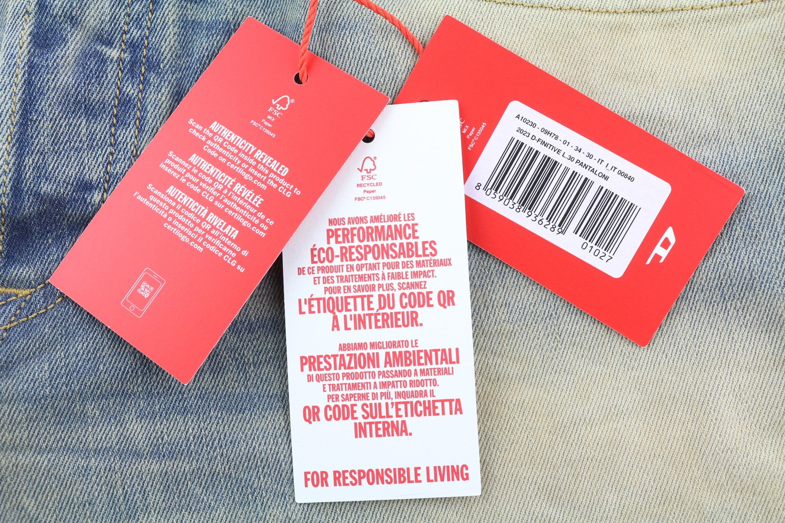 DIESEL 2023 D-Finitive 09H78 Men's W34/L30 Blue Tapered Regular Denim RRP295