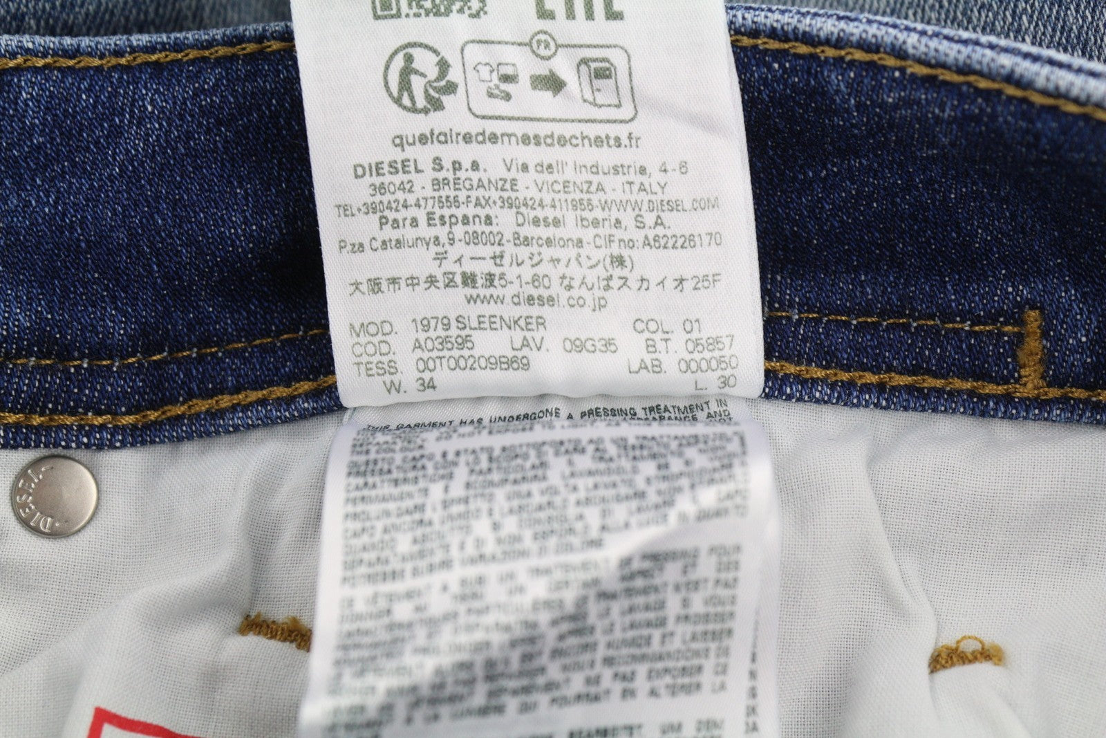 DIESEL 1979 Sleenker 09G35 Men's W34/L30 Skinny Washed Blue Low Waist RRP250