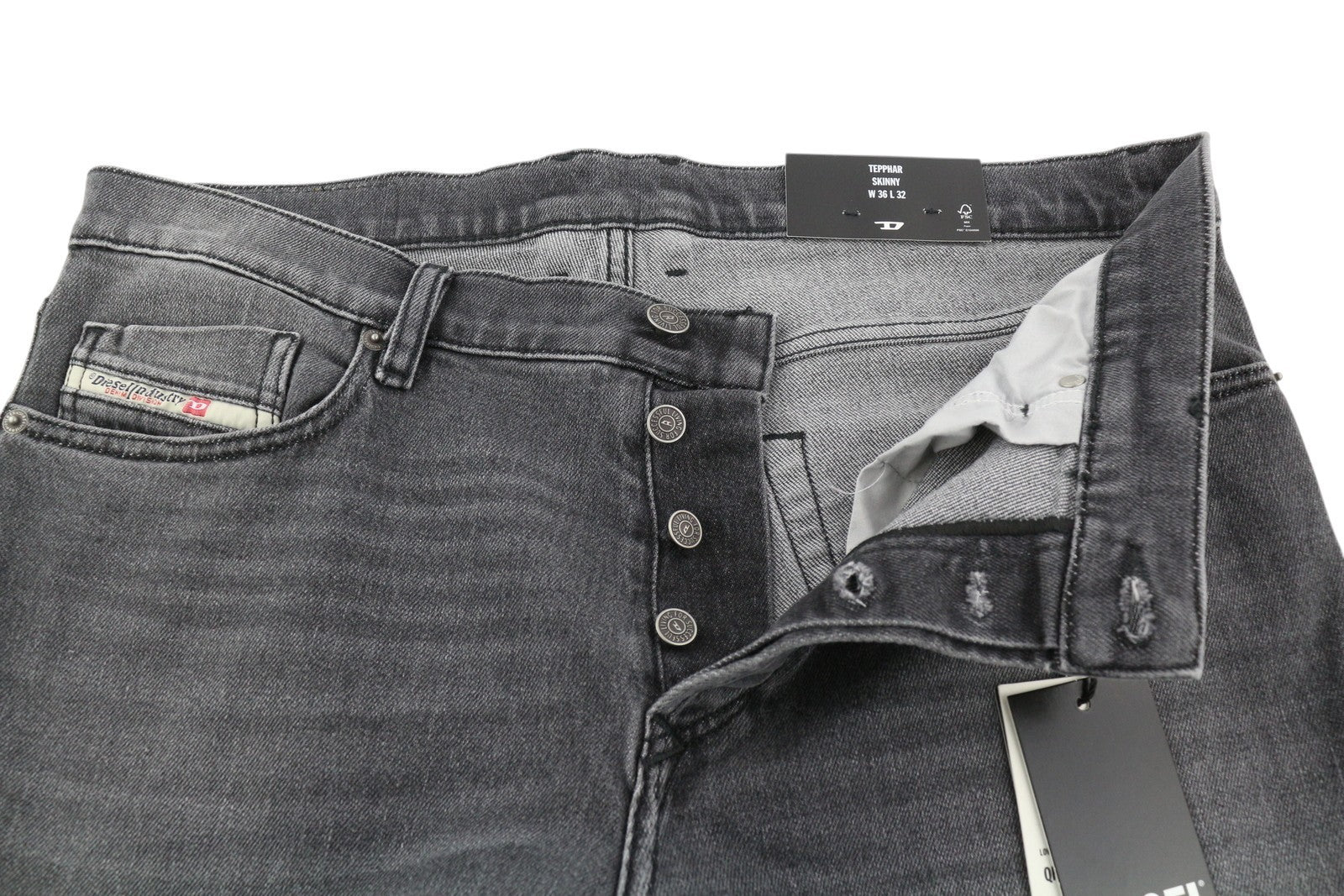 DIESEL Tepphar-X R975F Men's W36/L32 Skinny Grey Denim Button Fly Washed RRP175