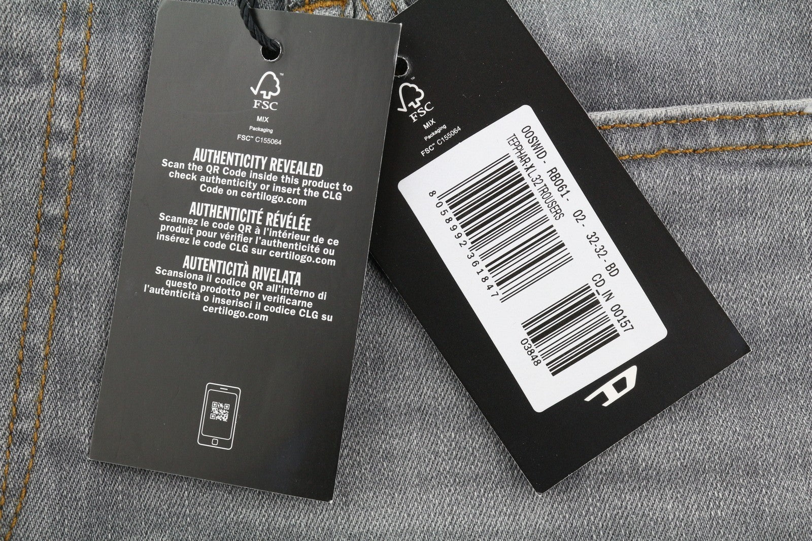 DIESEL Tepphar RB061 Men's W32/L32 Slim Grey Washed Denim Button Fly RRP175