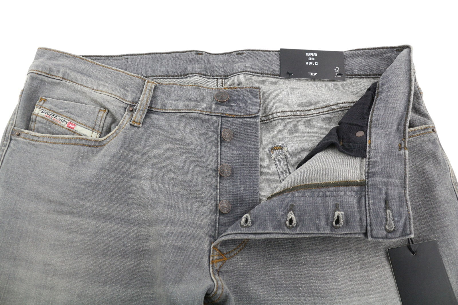 DIESEL Tepphar RB061 Men's W36/L32 Slim Grey Washed Button Fly Denim RRP175