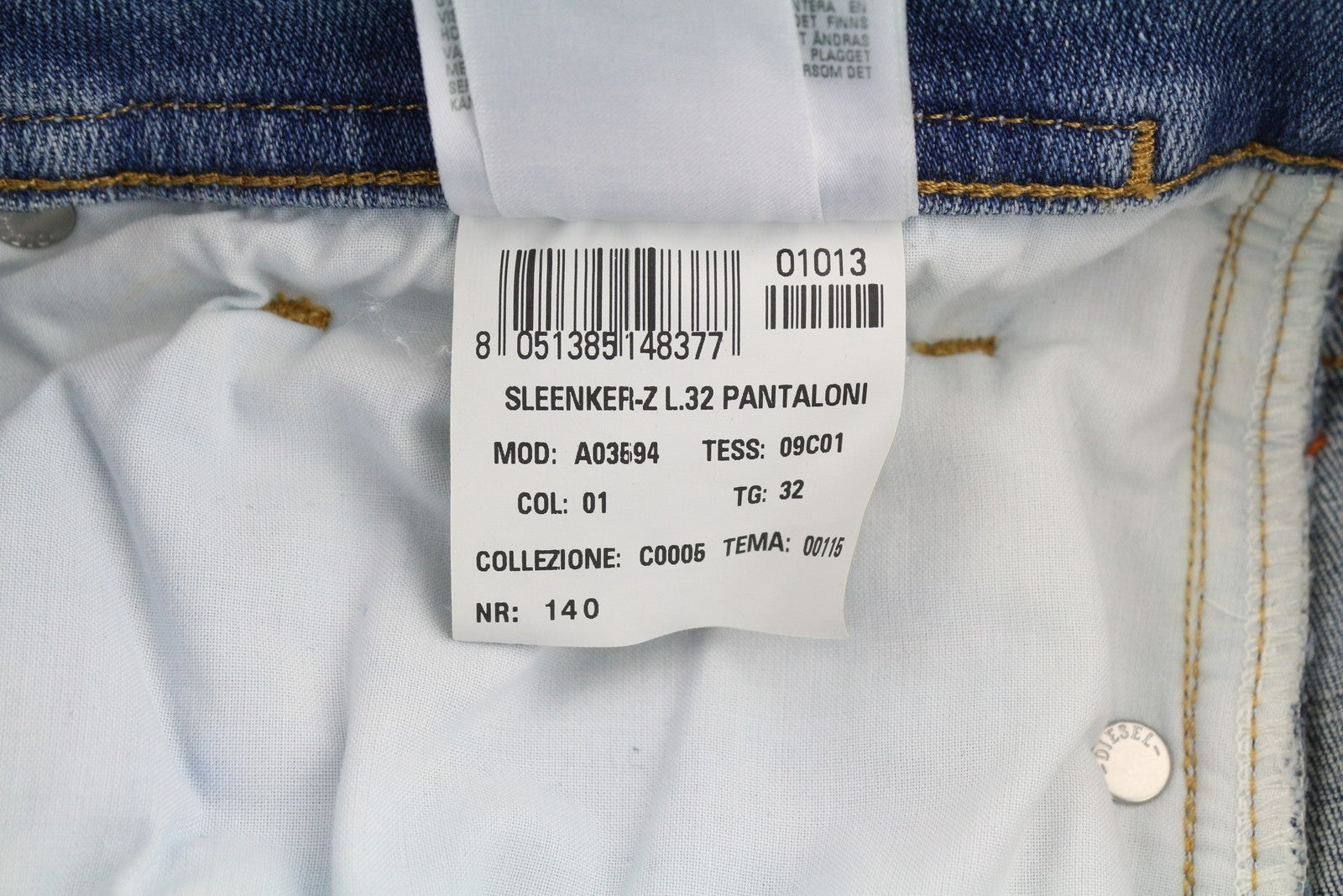 DIESEL Sleenker-Z 09C01 Men's W32/L32 Skinny Washed Blue Zip Fly Denim RRP195