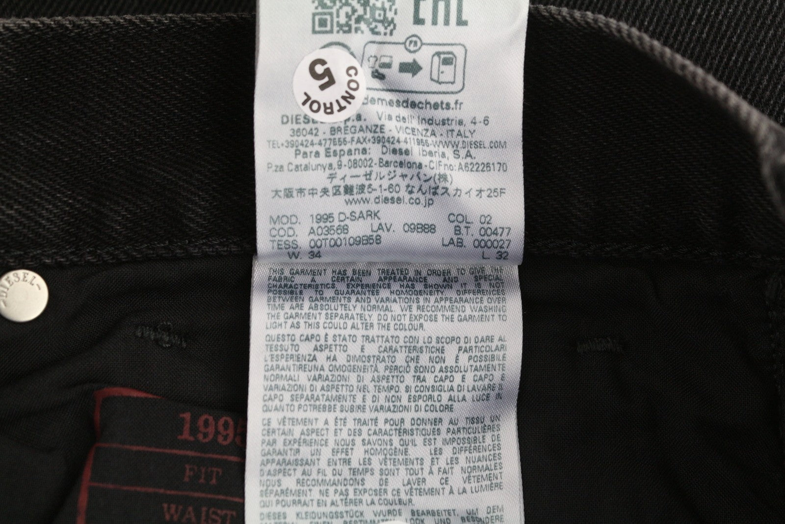 DIESEL 1995 D-Sark 09B88 Men's W34/L32 Slim Straight Black Denim Jeans RRP185