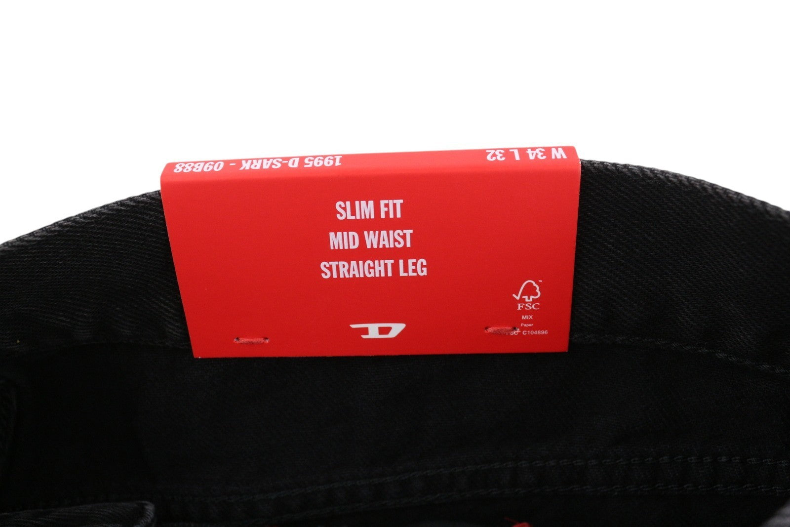 DIESEL 1995 D-Sark 09B88 Men's W34/L32 Slim Straight Black Denim Jeans RRP185