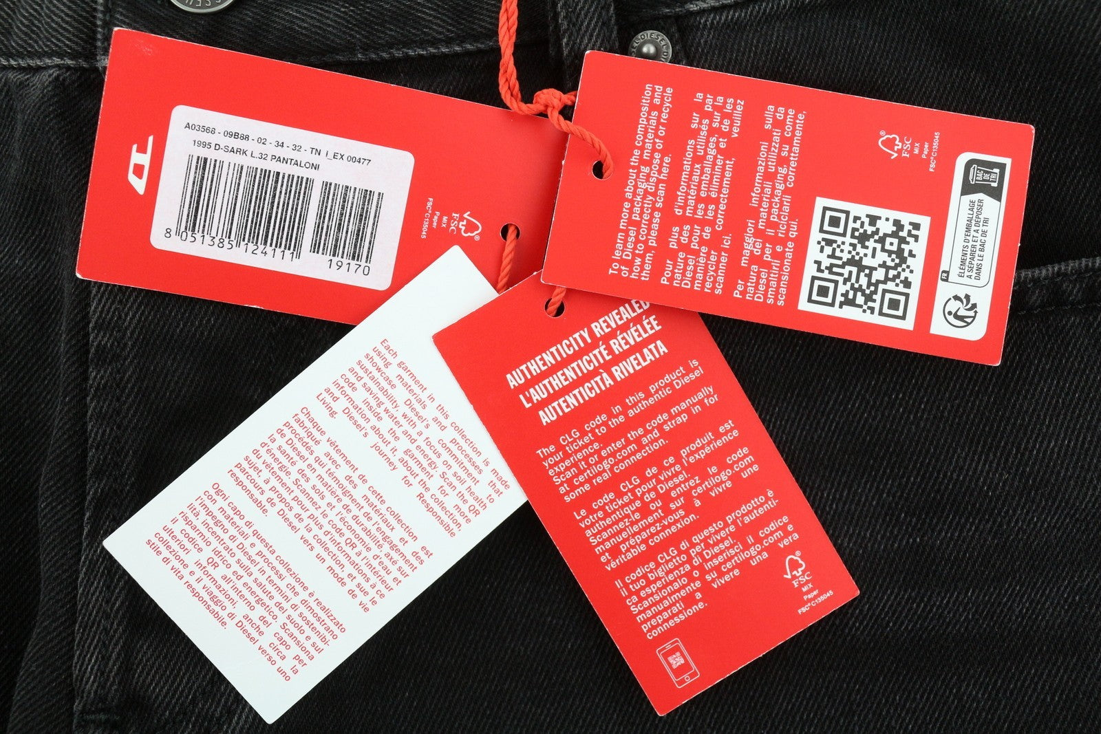 DIESEL 1995 D-Sark 09B88 Men's W34/L32 Slim Straight Black Denim Jeans RRP185