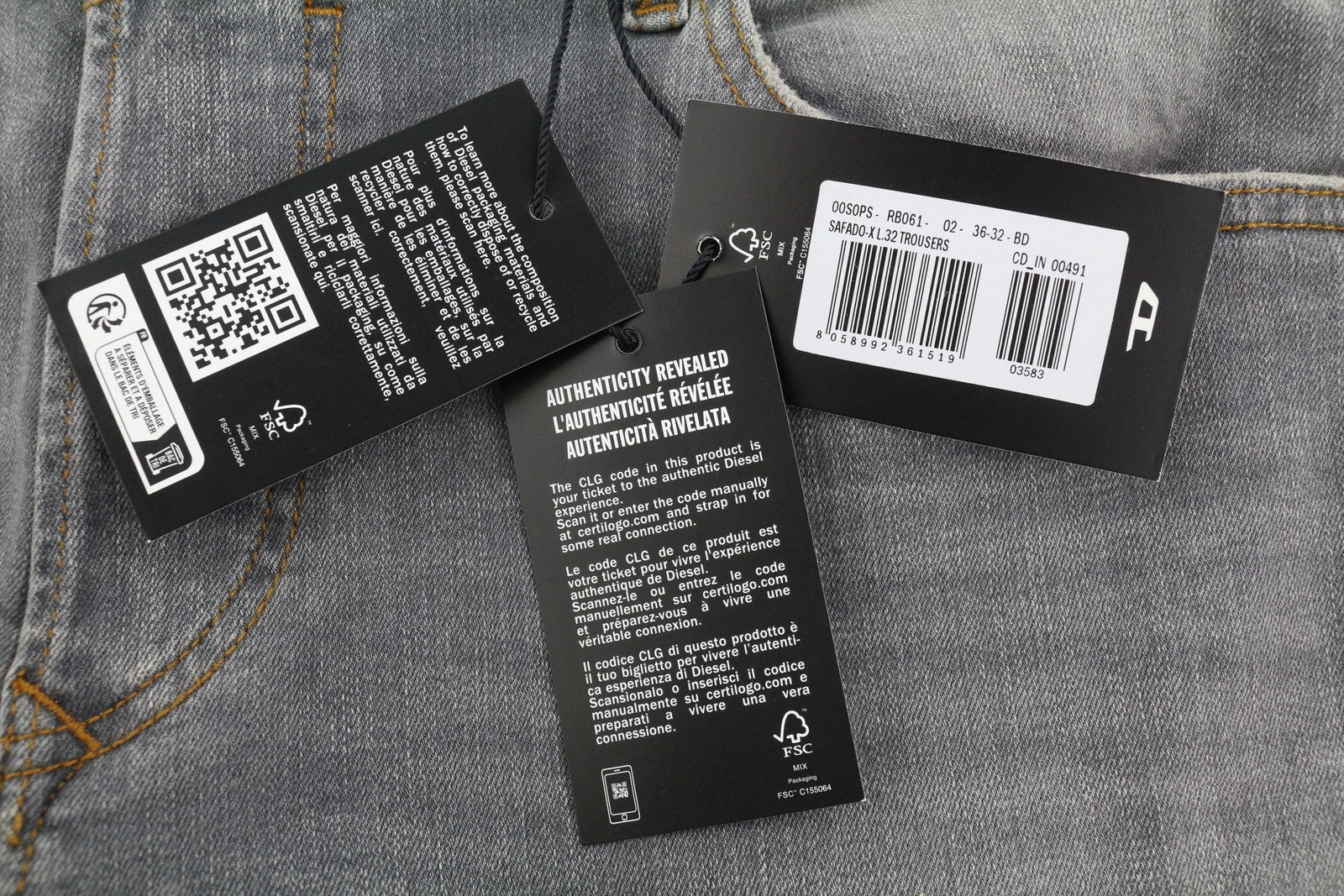 DIESEL Safado-X RB061 Men's W36/L32 Straight Grey Washed Denim Button RRP175