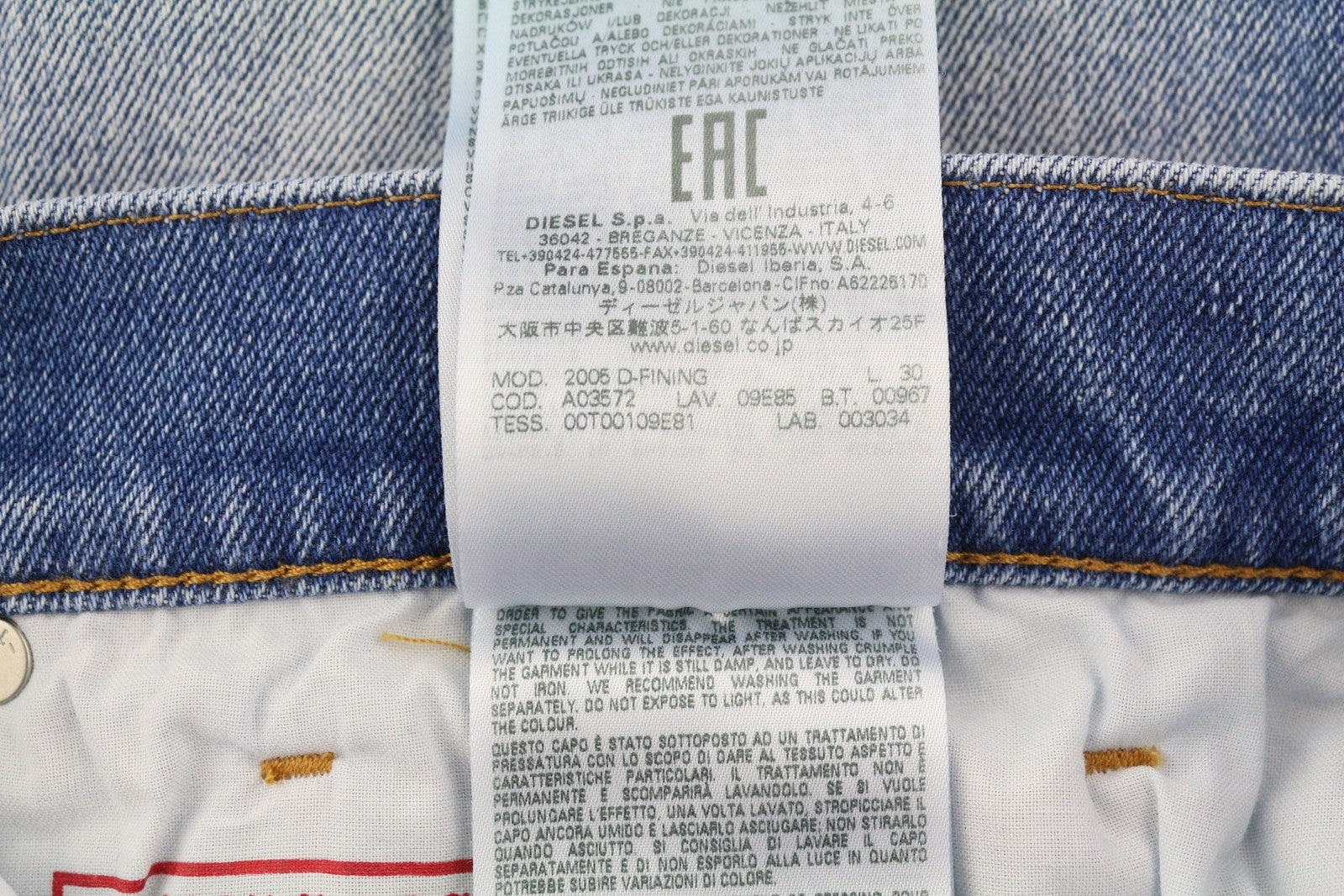 DIESEL 2005 D-Fining 09E85 Men's W34/L30 Blue Washed Tapered Regular RRP295