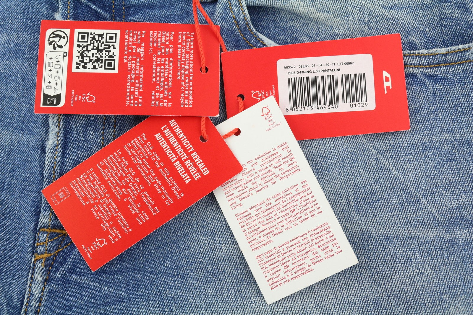 DIESEL 2005 D-Fining 09E85 Men's W34/L30 Blue Washed Tapered Regular RRP295