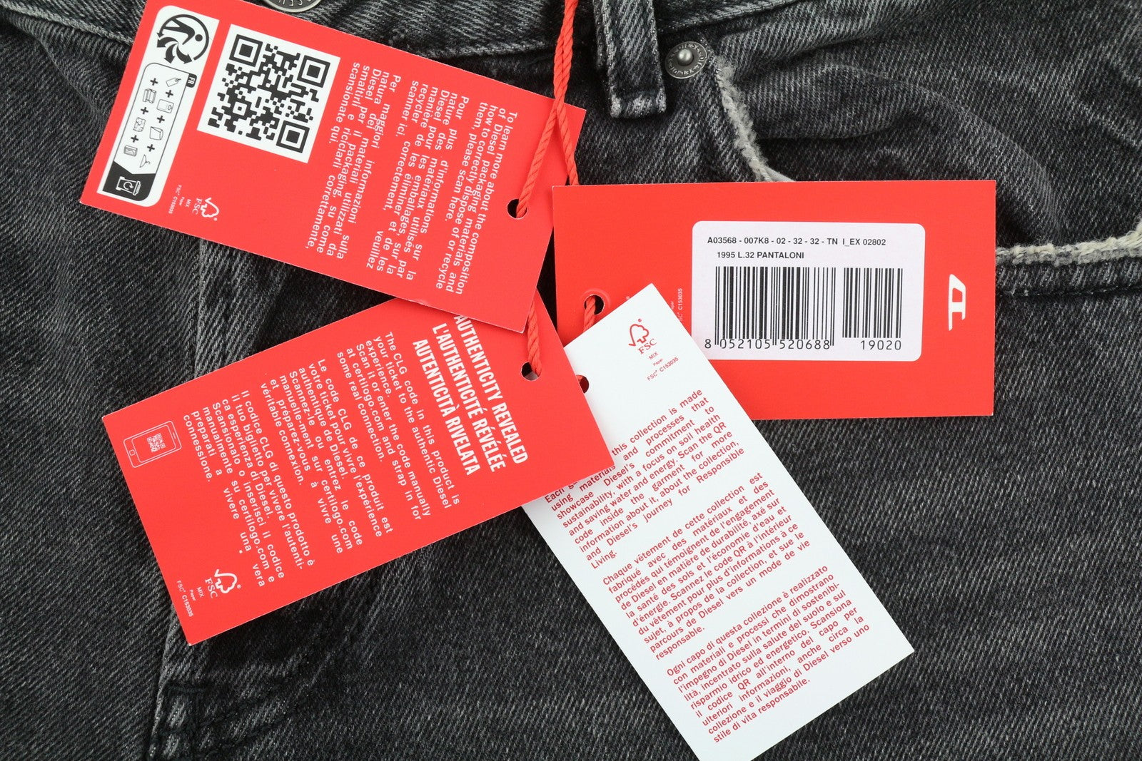 DIESEL 1995 007K8 Men's W32/L32 Slim Grey Straight Distressed Denim RRP195