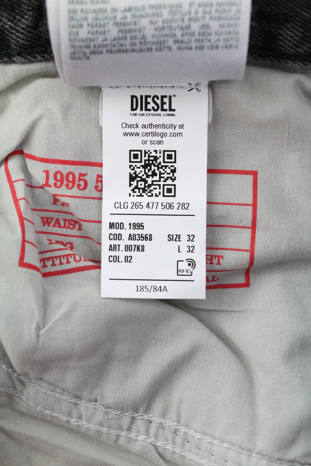 DIESEL 1995 007K8 Men's W32/L32 Slim Grey Straight Distressed Denim RRP195