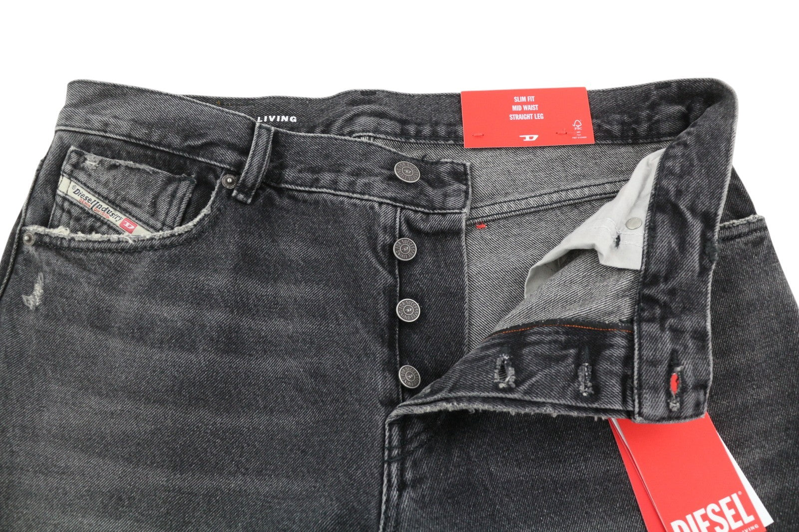 DIESEL 1995 007K8 Men's W32/L32 Slim Grey Straight Distressed Denim RRP195