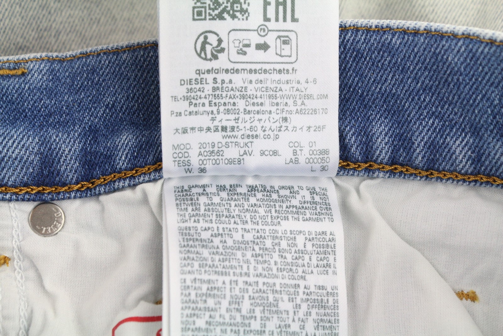 DIESEL 2019 D-Strukt 9C08L Men's W36/L30 Slim Zip Fly Denim Washed Blue RRP250