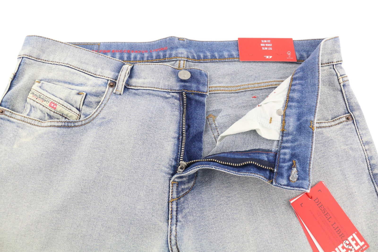 DIESEL 2019 D-Strukt 9C08L Men's W36/L30 Slim Zip Fly Denim Washed Blue RRP250