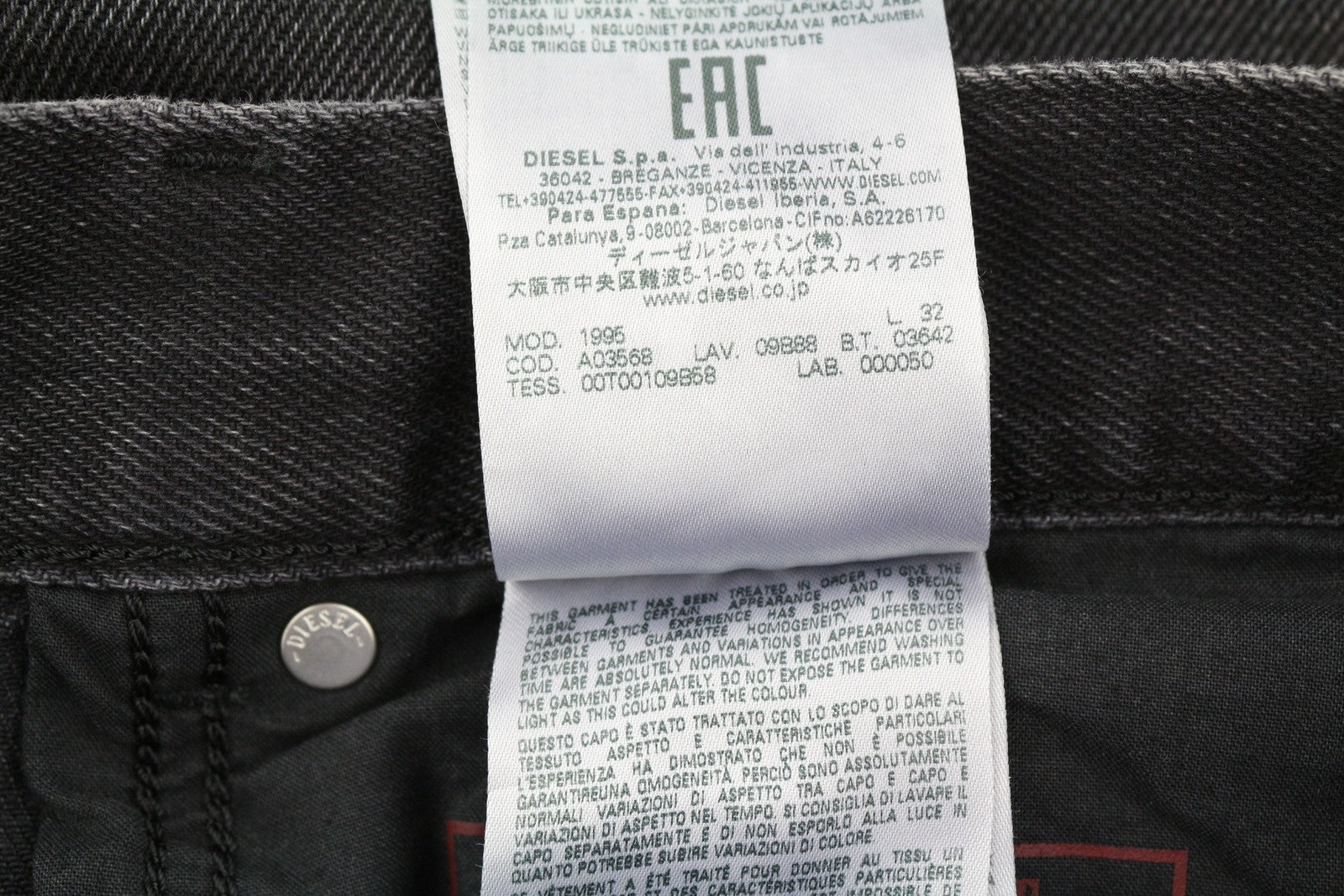 DIESEL 1995 09B88 Men's W36/L32 Slim Straight Black Washed Button Denim RRP185