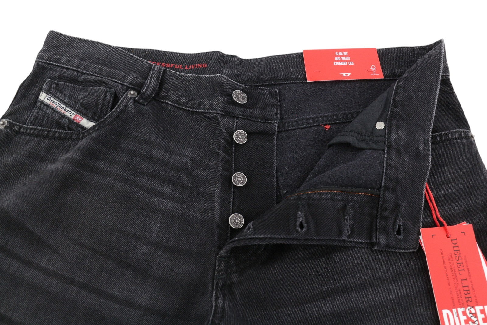 DIESEL 1995 09B88 Men's W36/L32 Slim Straight Black Washed Button Denim RRP185