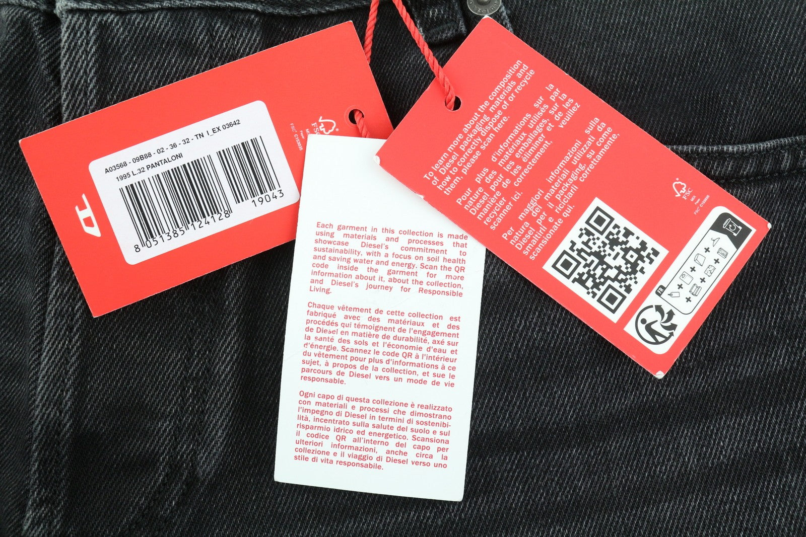 DIESEL 1995 09B88 Men's W36/L32 Slim Straight Black Washed Button Denim RRP185