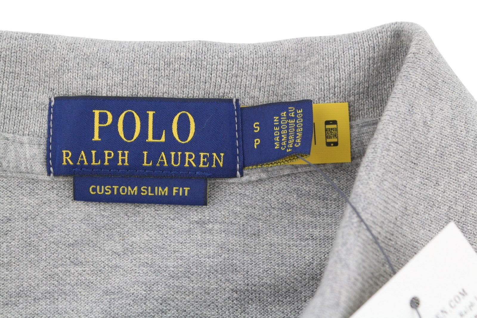 RALPH LAUREN Custom Slim Fit Men Polos S Grey Melange Cotton Logo Short Sleeve