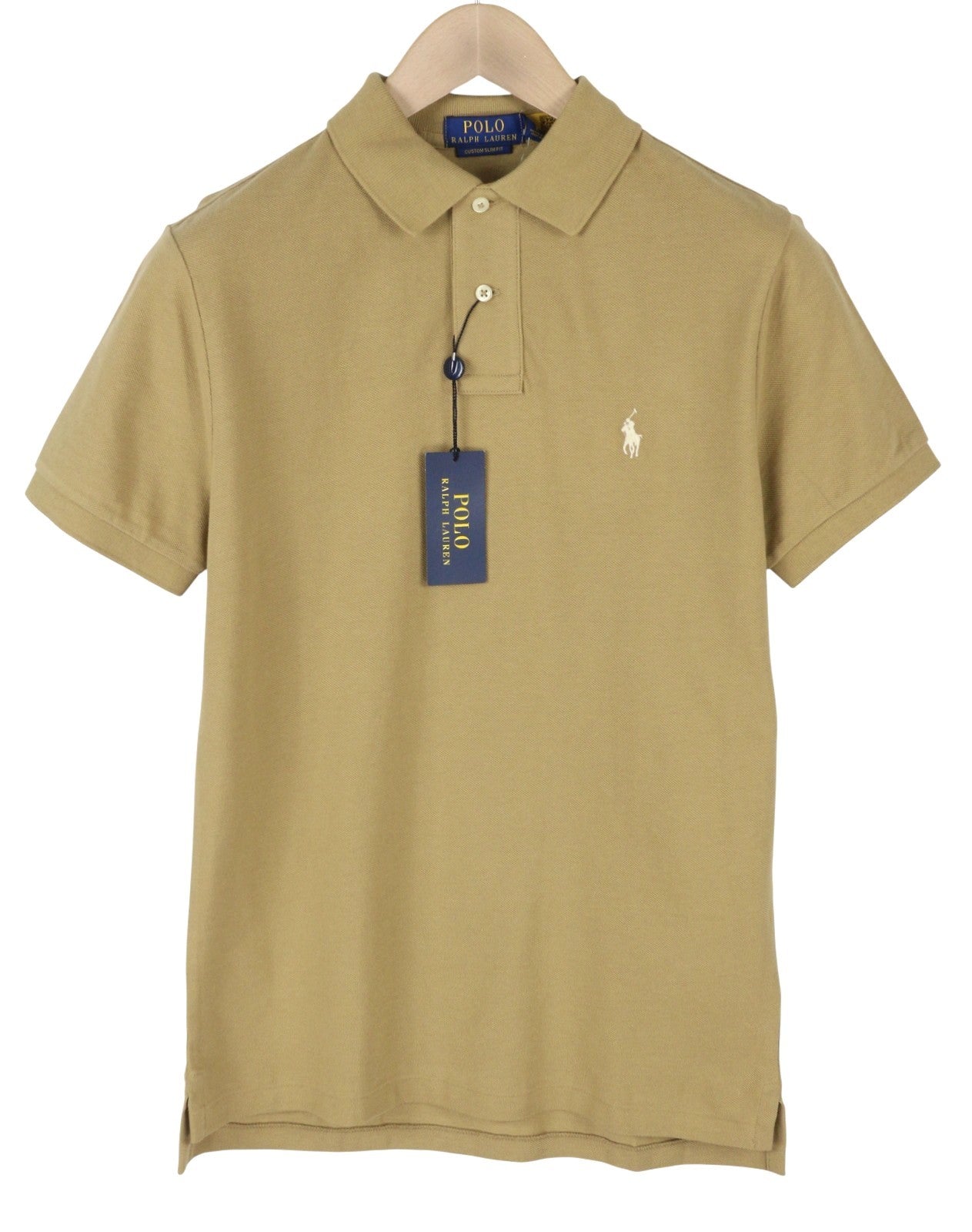 RALPH LAUREN Custom Slim Fit Men Polos L Beige Embroidered Logo Short Sleeve
