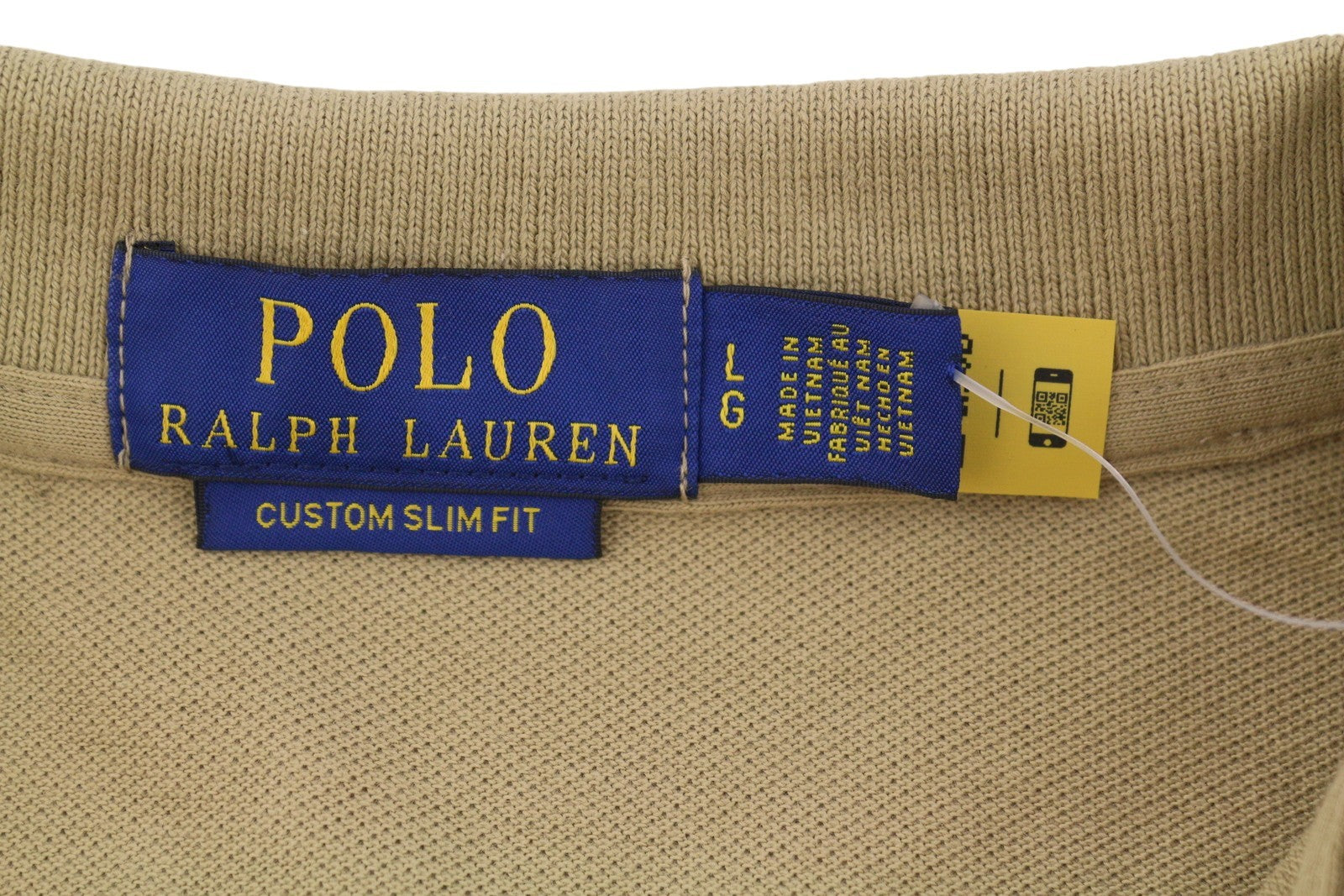 RALPH LAUREN Custom Slim Fit Men Polos L Beige Embroidered Logo Short Sleeve