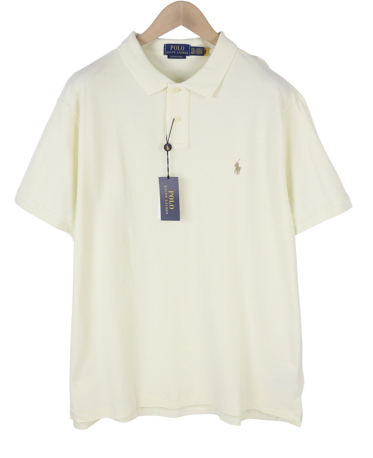RALPH LAUREN Custom Slim Fit Men Polos 2XL Cream Embroidered Logo Short Sleeve
