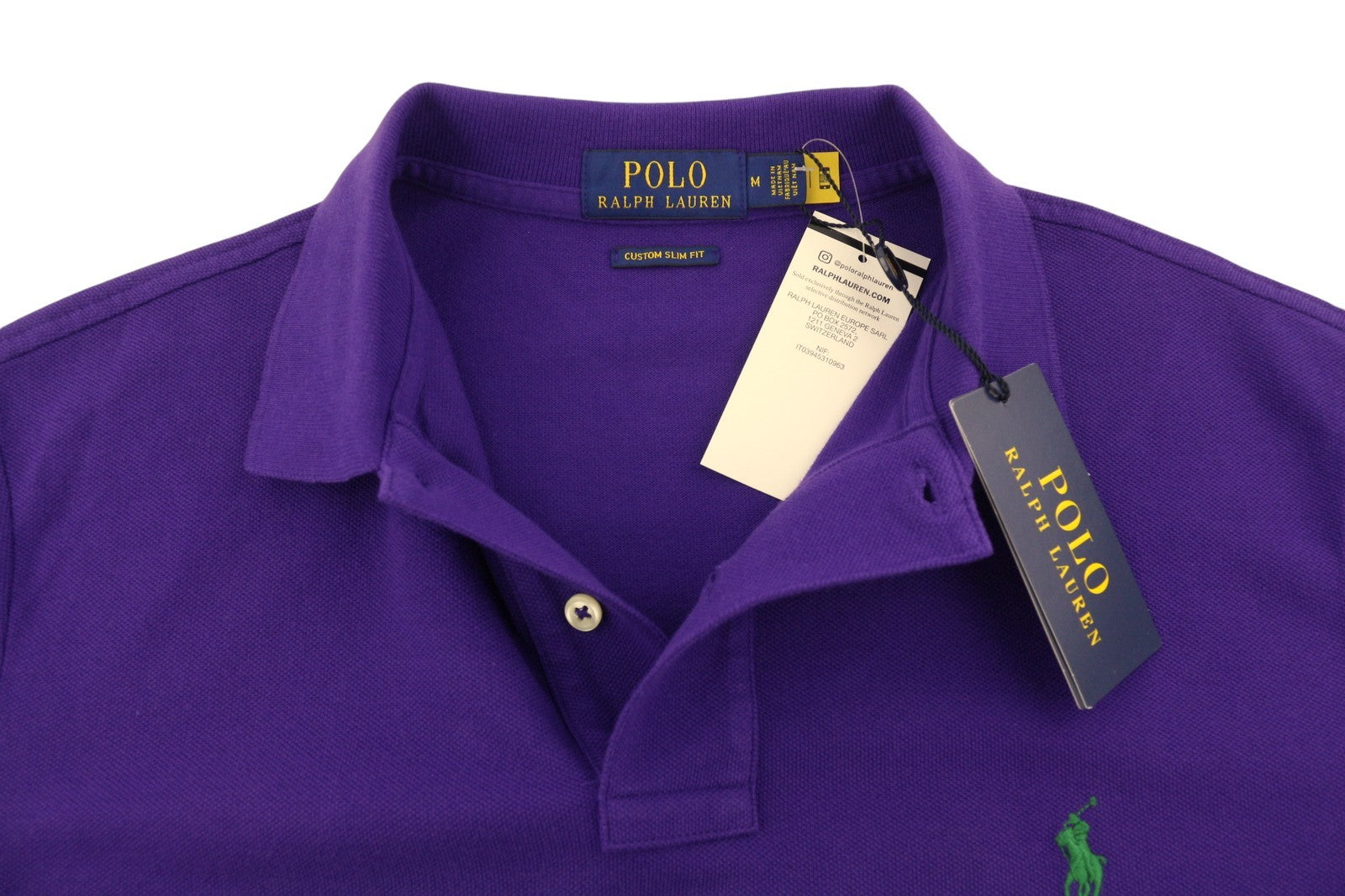 RALPH LAUREN Custom Slim Fit Men Polos M Purple Cotton Logo Short Sleeve