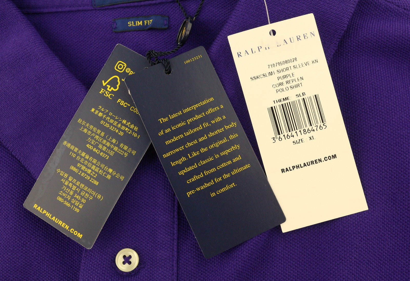 RALPH LAUREN Slim Fit Men Polos XL Purple Cotton Embroidered Logo Short Sleeve