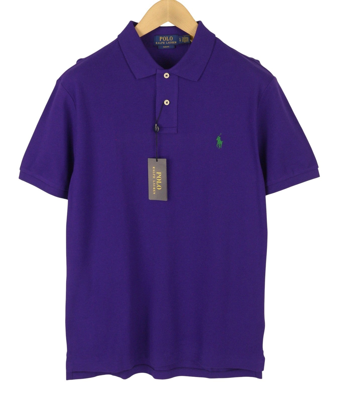 RALPH LAUREN Slim Fit Men Polos L Purple Cotton Embroidered Logo Short Sleeve