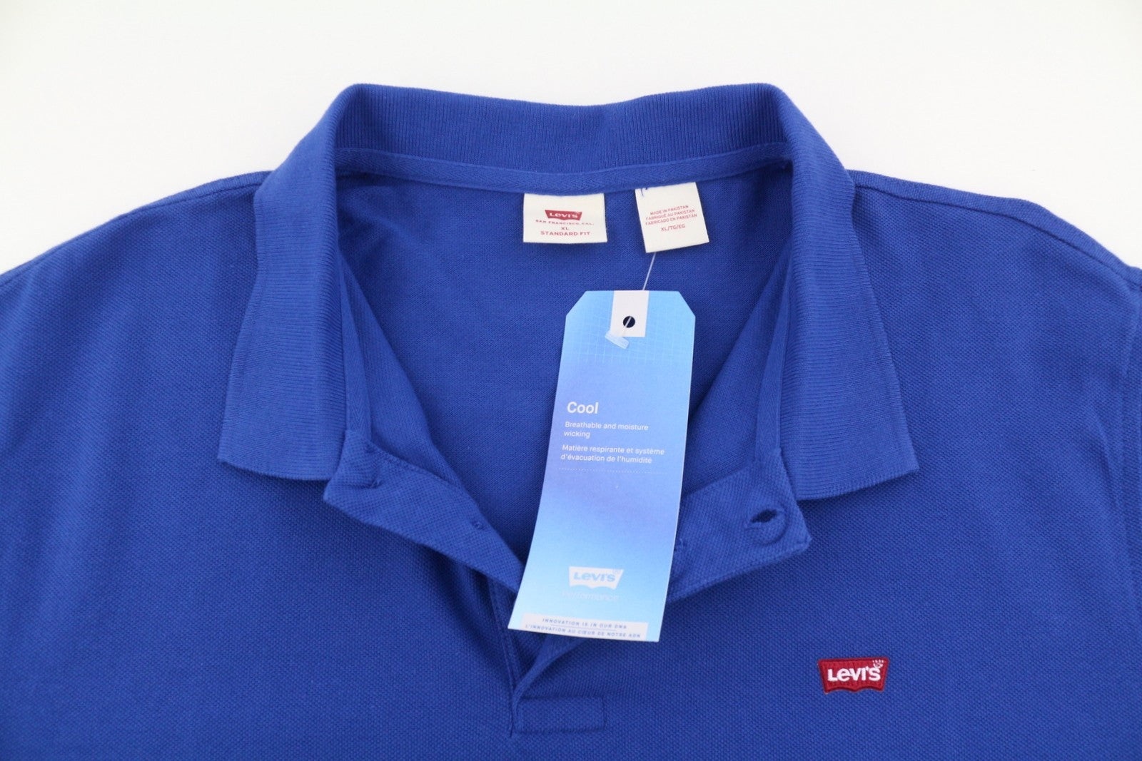 LEVI'S Standard Fit Men Polos XL Blue Cotton Patch Logo Short Sleeved