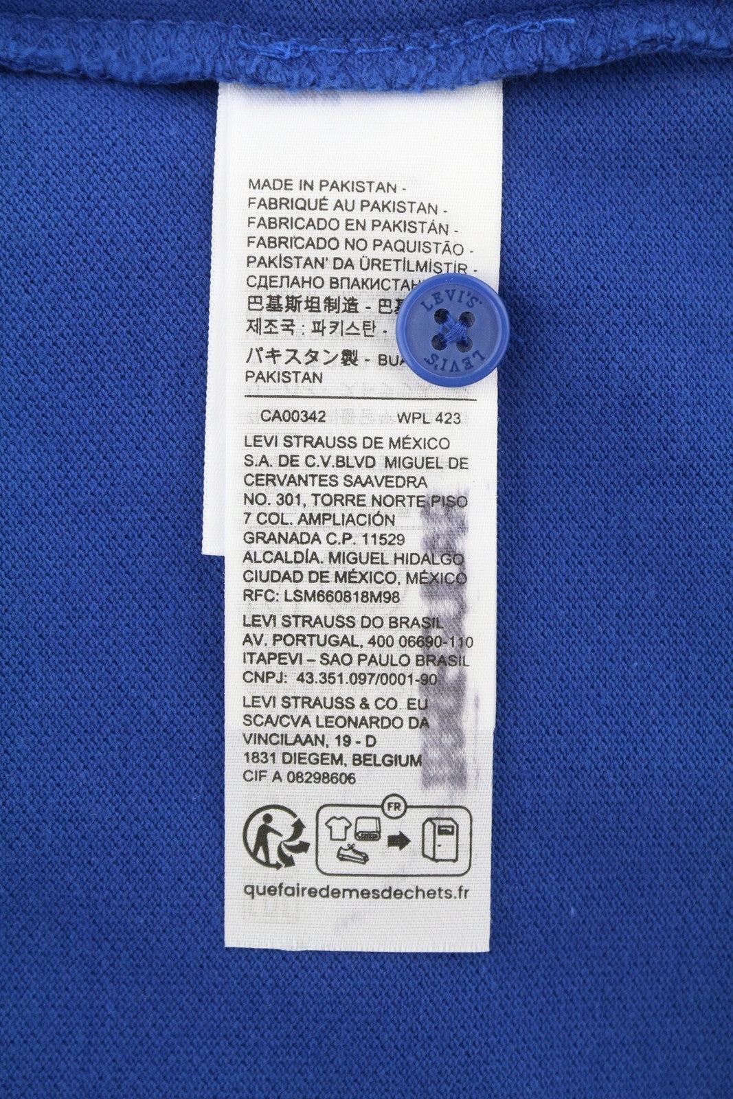 LEVI'S Standard Fit Men Polos XL Blue Cotton Patch Logo Short Sleeved