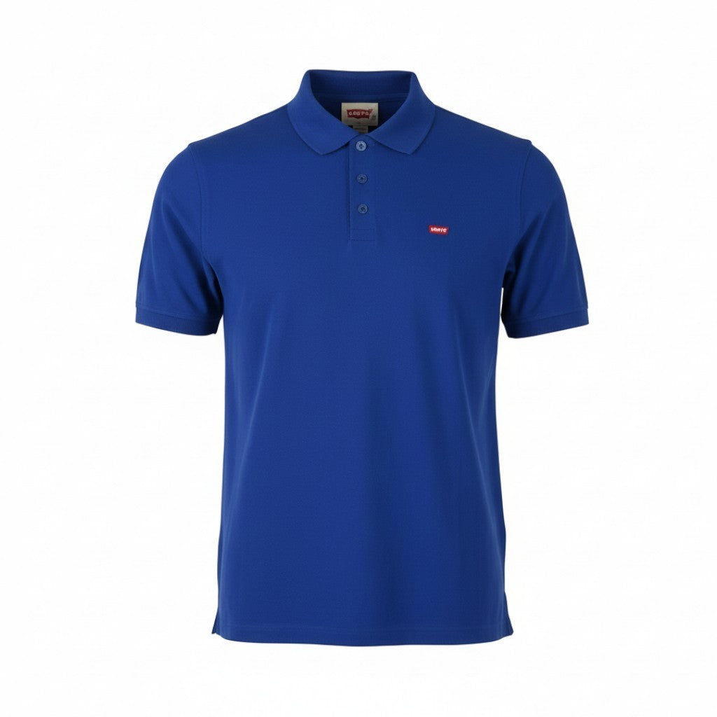 LEVI'S Standard Fit Men Polos L Blue Cotton Patch Logo Short Sleeved