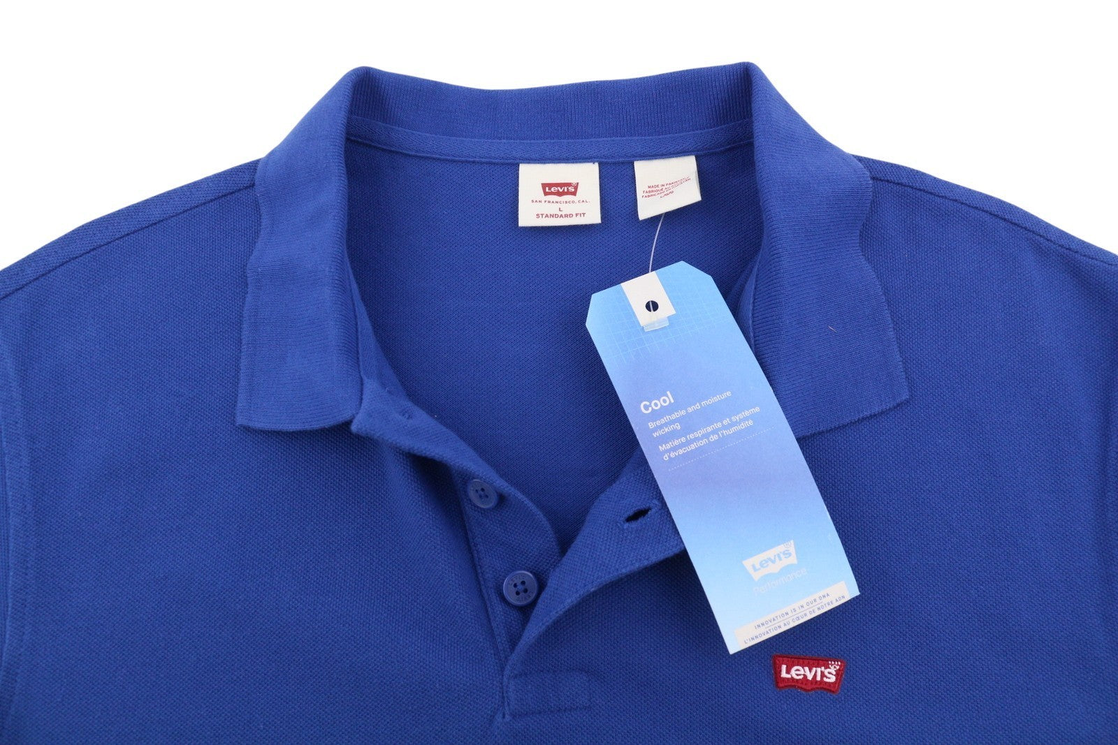 LEVI'S Standard Fit Men Polos L Blue Cotton Patch Logo Short Sleeved