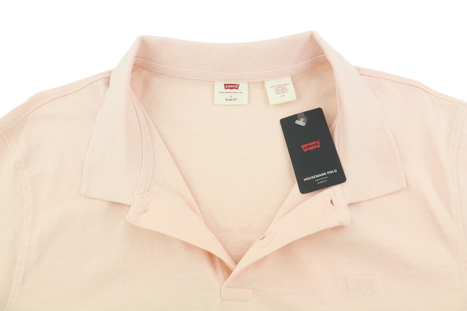 LEVI'S Slim Fit Men Polos L Light Pink Cotton Short Sleeved Casual