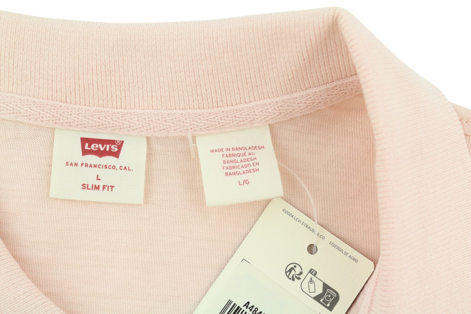 LEVI'S Slim Fit Men Polos L Light Pink Cotton Short Sleeved Casual