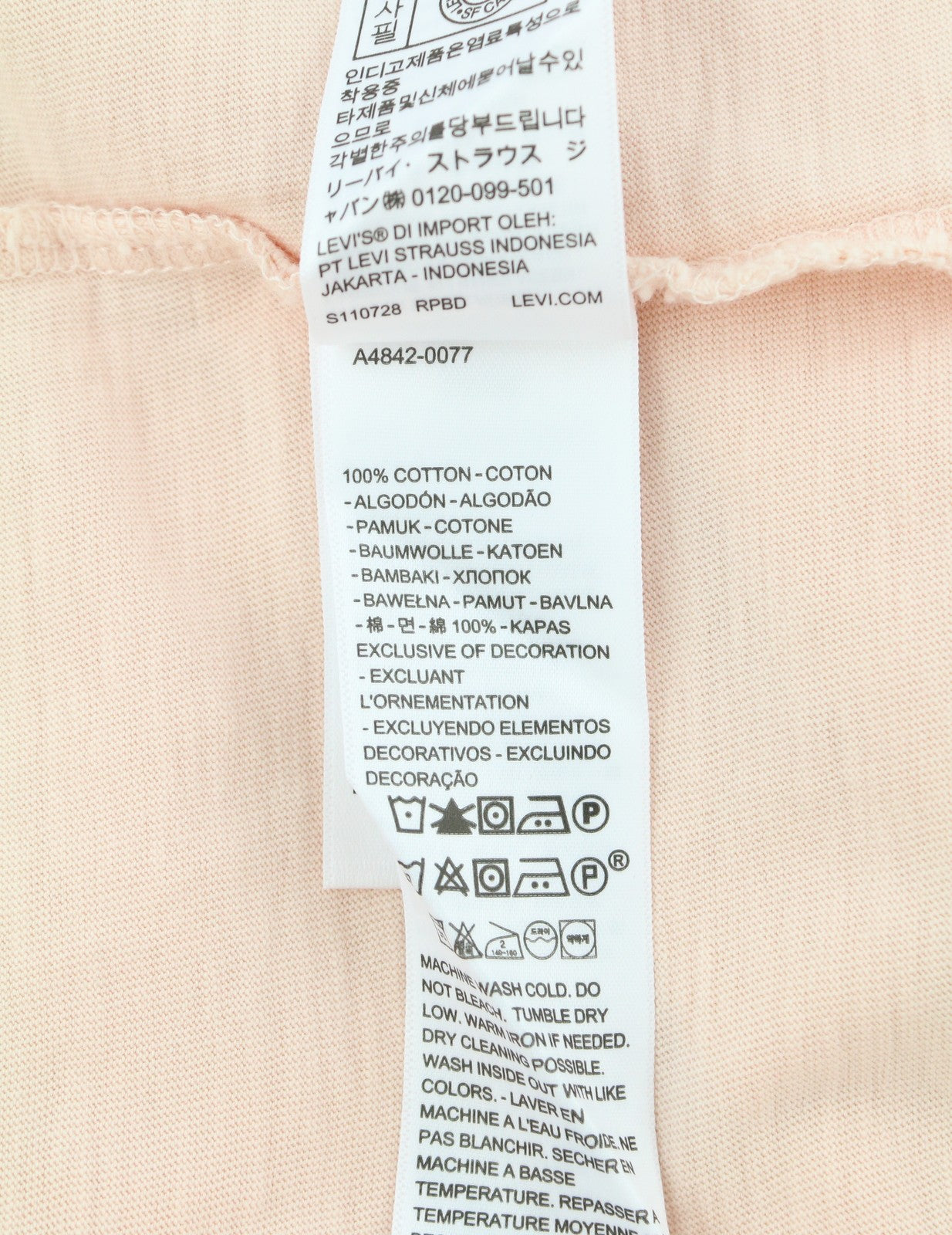 LEVI'S Slim Fit Men Polos L Light Pink Cotton Short Sleeved Casual