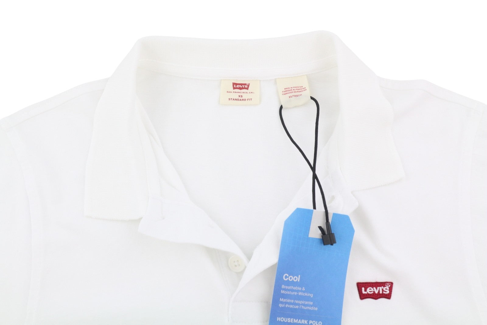 LEVI'S Standard Fit Men Polos XS White Embroidered Logo Cotton Short Sleeve