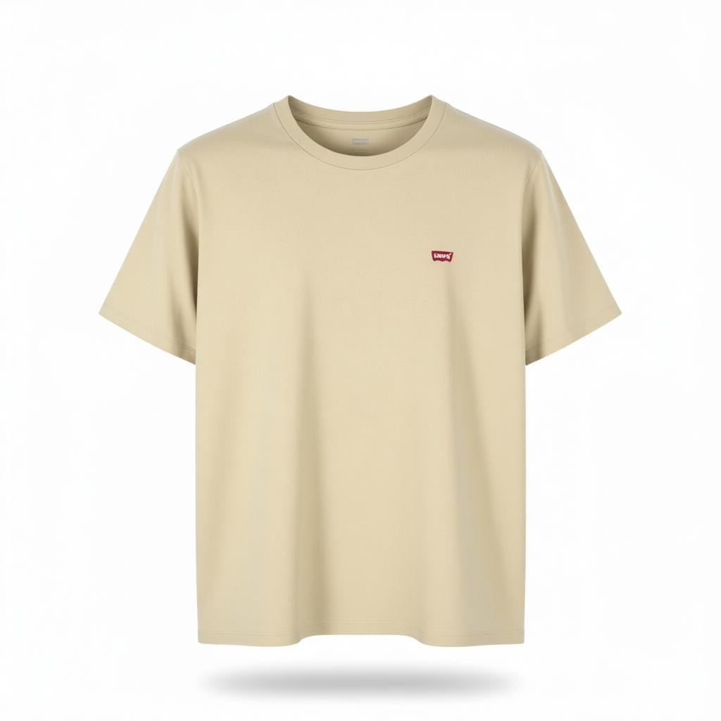 LEVI'S Standard Men T-Shirt 2XL Beige Cotton Tricot Crew Neck Short Sleeve