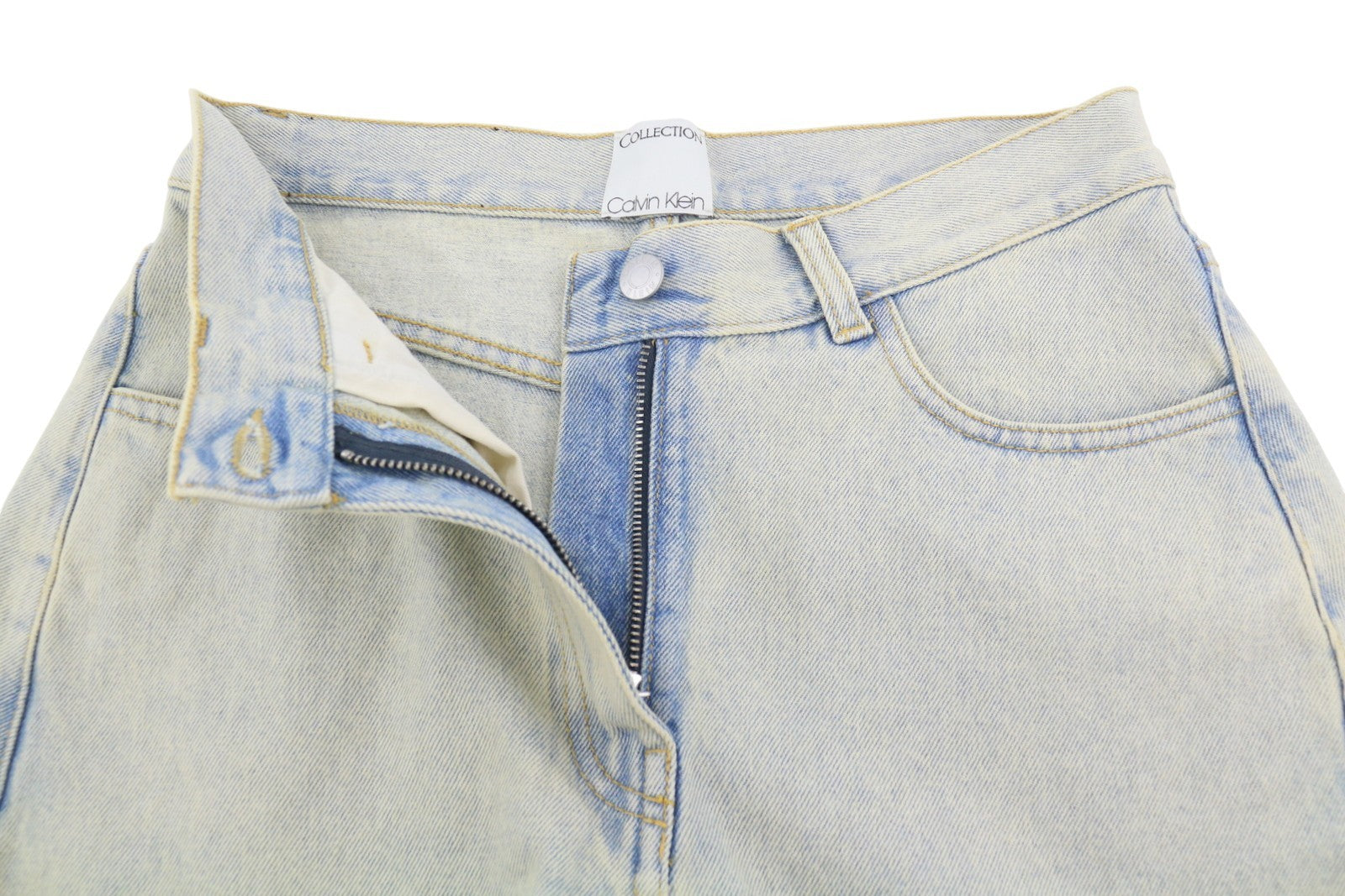 CALVIN KLEIN COLLECTION Women Jeans W25/L32 Light Blue Faded Wide Relaxed RRP491