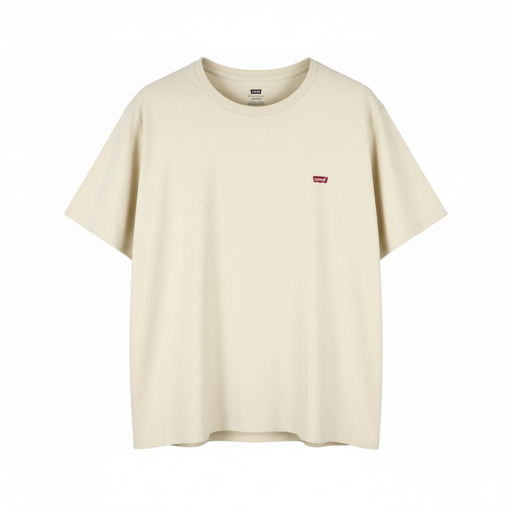 LEVI'S Standard Men T-Shirt XL Light Beige Tricot Cotton Crew Neck Short Sleeve